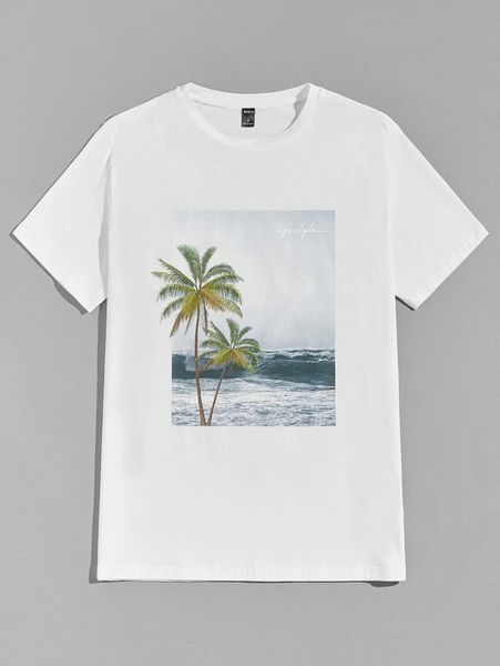 

men slogan & sea print tee i6mi#, White;black