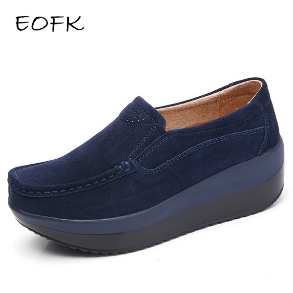 

eofk spring autumn women flats platform loafers ladies blue genuine leather comfortable soft moccasins fall slip-on casual shoes, Red;white