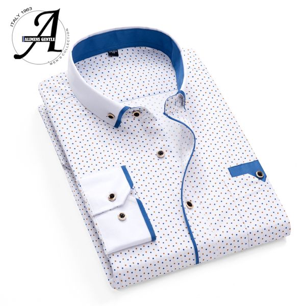 

printed plaid polka dot men shirt long-sleeved casual shirts for men slim fit 21 colors male dress shirts camisas masculina lj200925, White;black