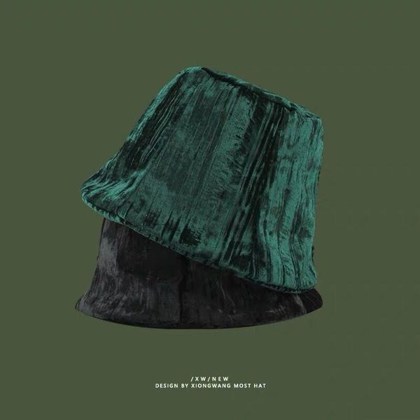 

velvet bucket hat artist singer warm street hat accessoriesy2k aesthetics e girl goth winter women's fisherman's hats, Blue;gray