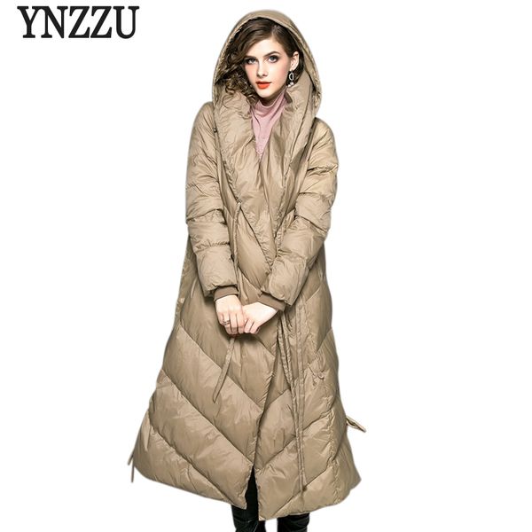 

brand elegant women's jacket 2020 winter long style 90% white duck down coat women warm hooded lace up woman outwears ao740, Black