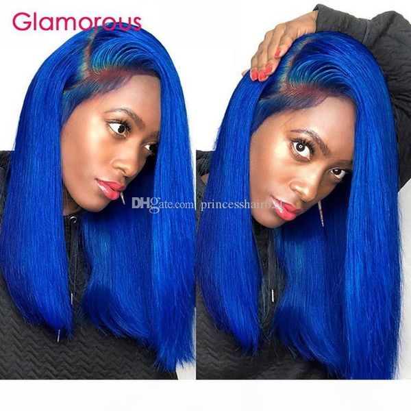 

передний парик синего парика человеческих волос шнурка с ребенком волосами бразильского remy волос короткого фронт шнурок боб парики для чер, Black;brown