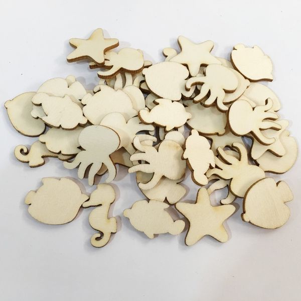 

50pcs/lot marine life leaf heart shape wooden craft hanging ornaments diy handmade accessories home party table decoration 62571