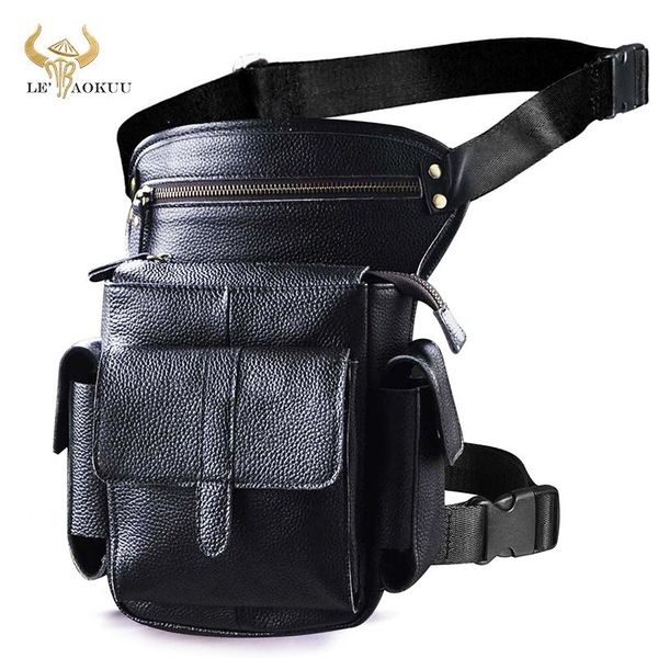 

waist bags soft real leather men design 8" tablet satchel sling bag multi-function fashion travel fanny belt pack leg 913-5