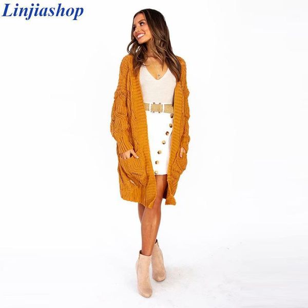 

women cardigans long sweater pockets loose long sleeve casual outwear acrylic fibres autumn winter plus size jacket coat1, Tan;black