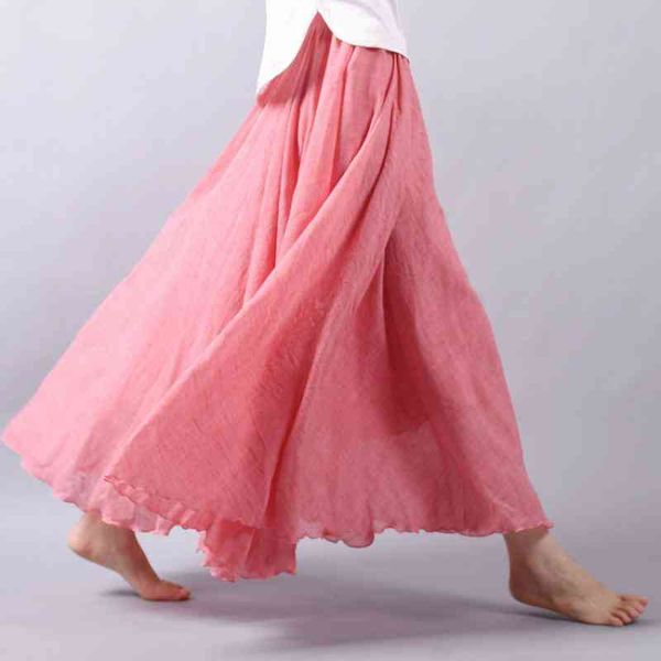 

Skirts Women Linen Cotton Long Elastic Waist Pleated Maxi Beach Boho Vintage Summer 8ELU, Black
