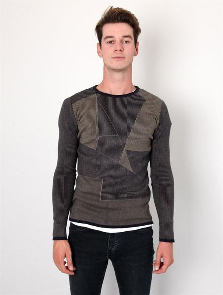 

bike collar pattern khaki men 's sweater, White;black