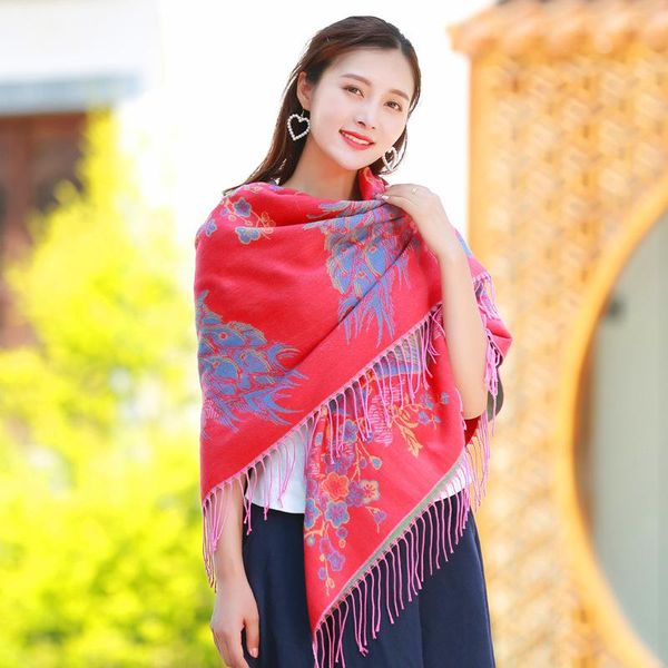 

scarves embroidered scarf artificial cashmere shawl poncho cape fashion autumn and winter thick all-match blanket travel arrival, Blue;gray
