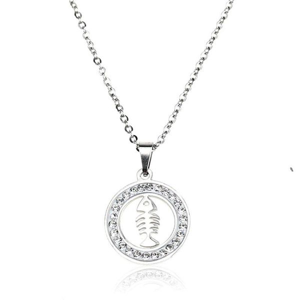 

chains round stainless steel necklace hollow heart-shaped fish shape pendant fashion woman crystal jewelry, Silver