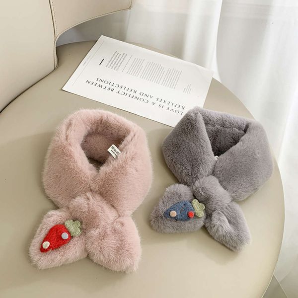 

version lovely carrot swallow tail cross children's korean scarf autumn and winter new release mink baby warm neck, Red;brown