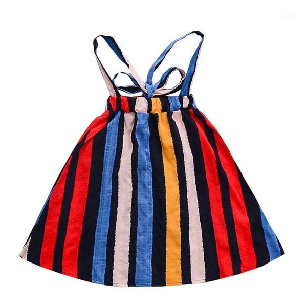 

2020 striped summer girls dress toddler baby kids girls sleeveless strap striped holiday summer beach dress children's clothing1, Red;yellow