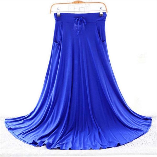 

2020 new spring autumn skirts women modal long skirt casual ladies maxi skirts pleated midi skirt women saia color gray blue red, Black