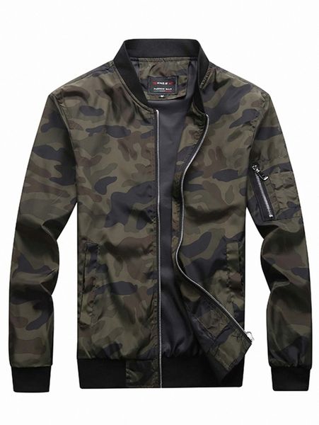 

men camo print zip up jacket z8wa#, Black;brown