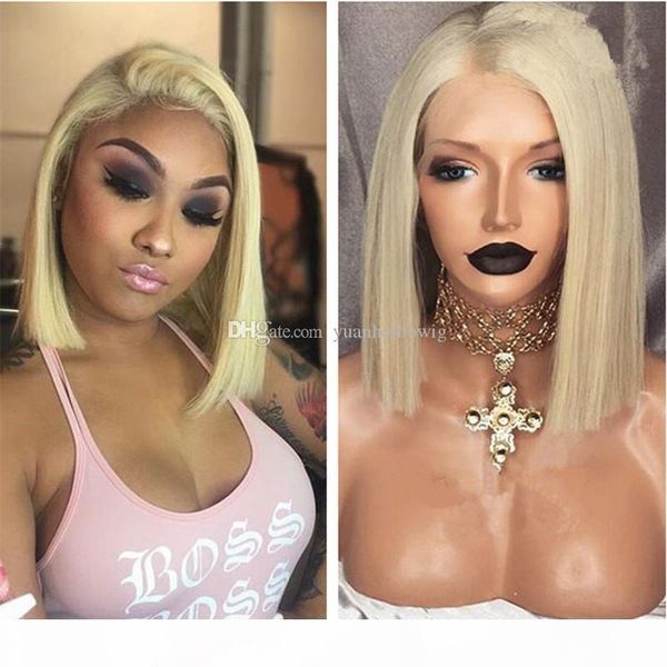 

bob human hair wig 613 blonde color virgin malaysian hair full lace wig for women ing, Black;brown