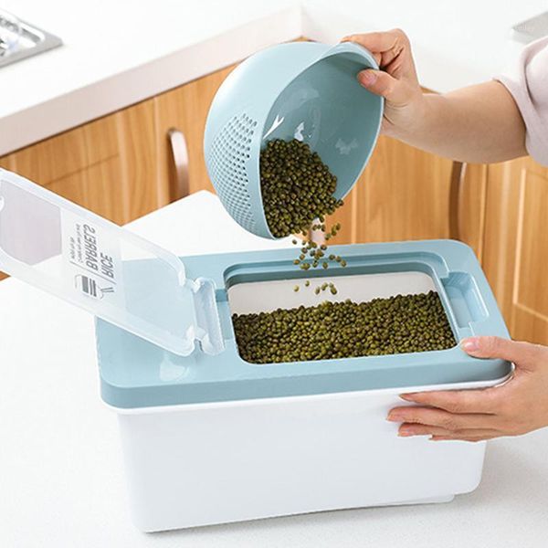 

storage bottles & jars rice box sealed moisture-proof large capacity grain flour container with bowl set kitchen barrel tank1