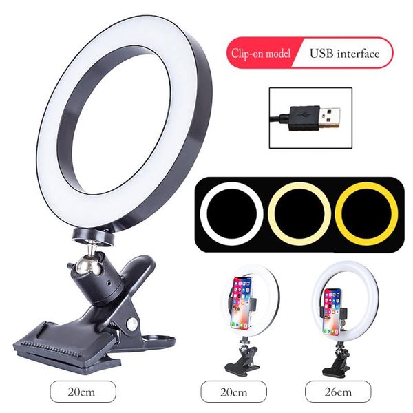 

20cm 26cm p studio selfie led ring light of brightness for youtube video camera studio with usb clip holder + phone holder