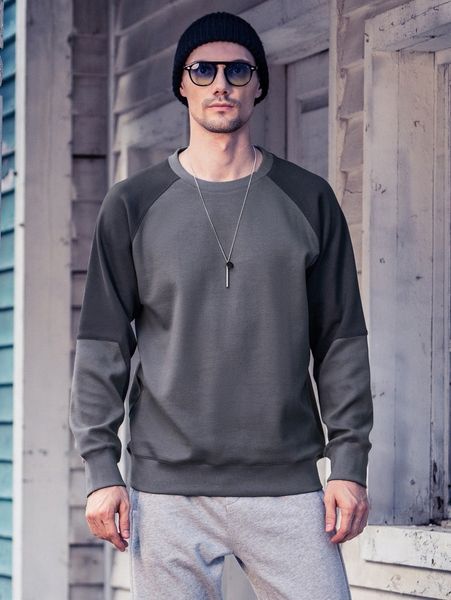 

men two tone raglan sleeve sweatshirt z7th#, Black