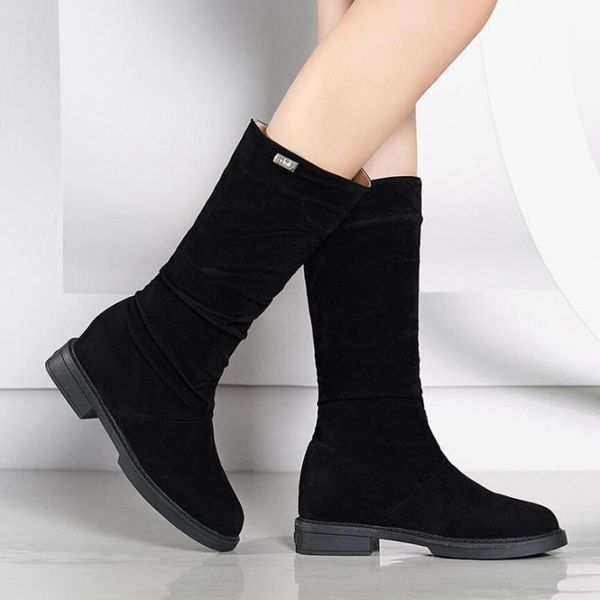 

women winter fur half boots flock mid calf bootee woman black square heel shoes 2020 female fashion thin leg boots 35-40