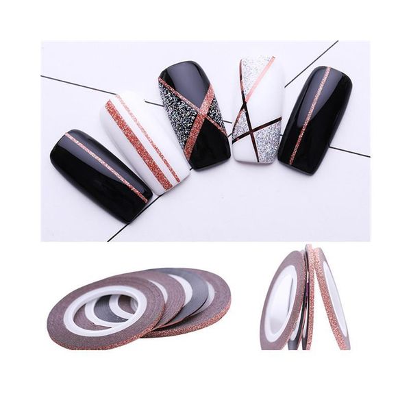 

rose gold matte glitter nail striping tape set 2mm line multi color styling tool nail art transfer sticker nail art de jllvig, Silver;gold
