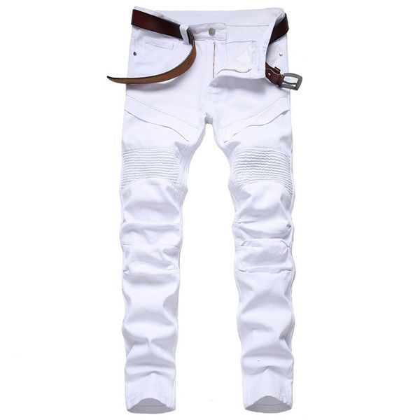 

new hip hop design brand jeans for men's straight 2021 white black fashion distressed moto bike vintage jean plus size 7f89, Blue