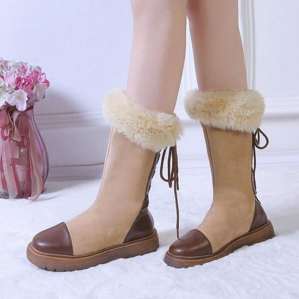 

swyivy back lace up snow boots women mid calf warm shoes winter 2020 new lady black fur high boots botas mujer female snowboots