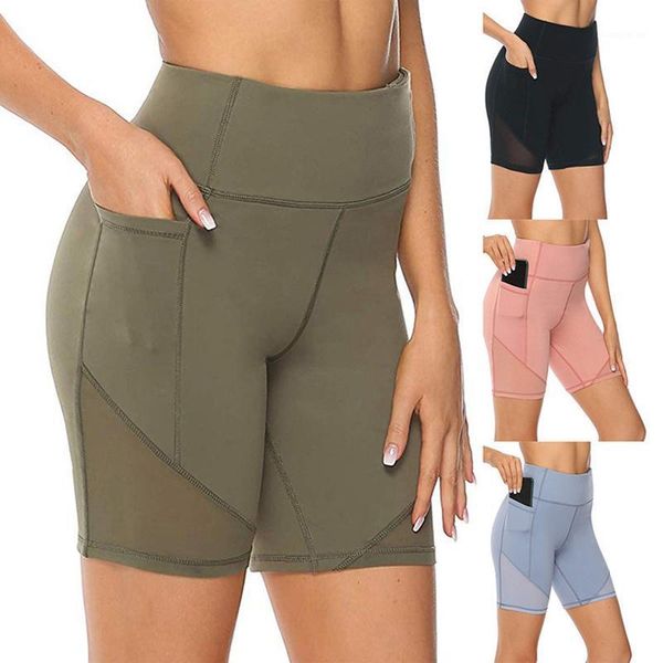 

yoga outfits high waist out pockets shorts tummy control sport running women non see-through dog881, White;red