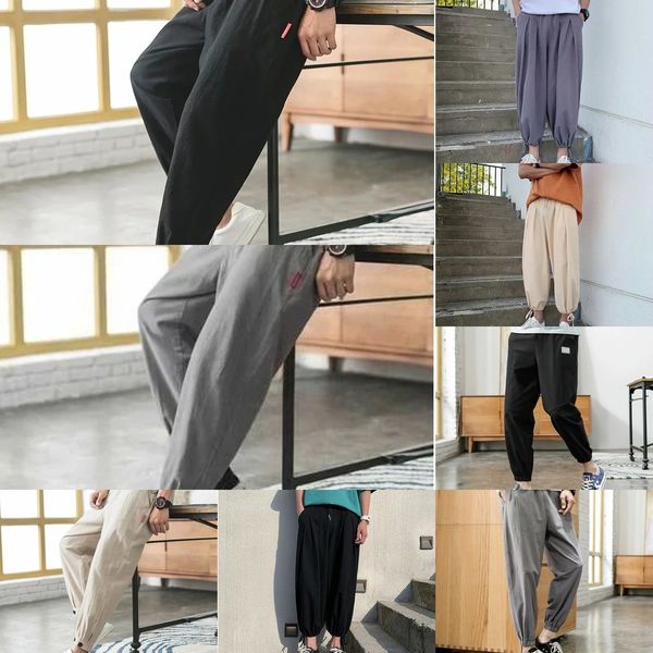 

a60ew casual cotton and and spring hemp summer 2020 korean fashion pants men's pantscotton linen chinos straight tube casual pants loos, Blue