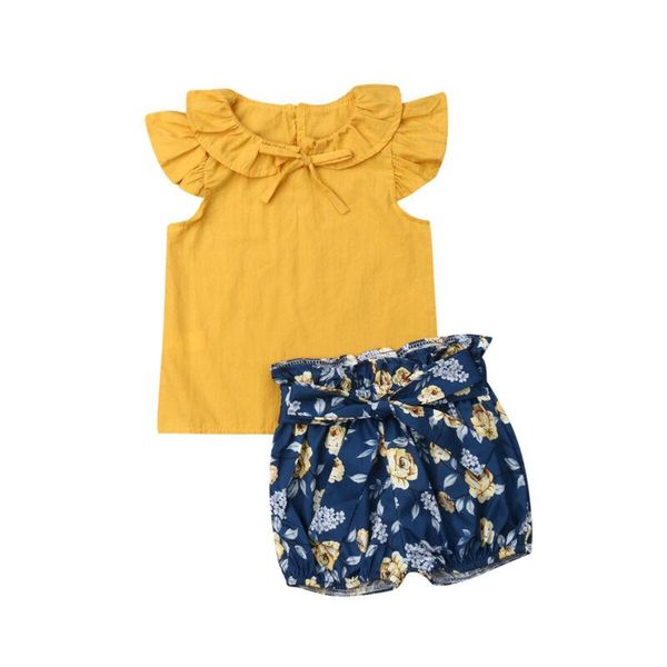

baby girl solid sweet style clothing set sweet newborn kid baby girl flower shorts pants summer outfit clothes 0-24 months, White