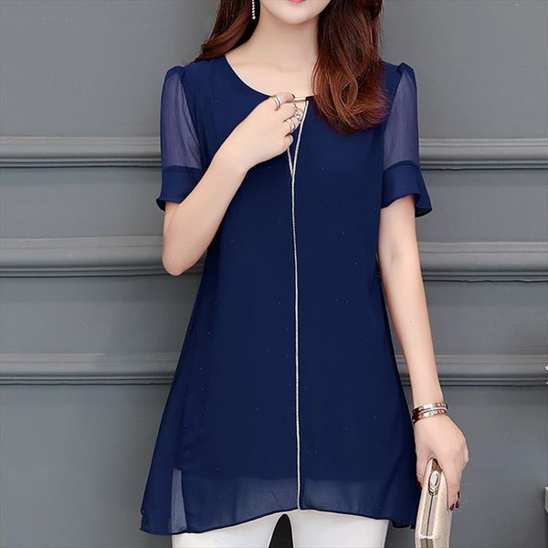 

women clothing new 2021 spring summer plus size women shirts short sleeve ruffle blouse shirts casual chiffon blusas 892h, White