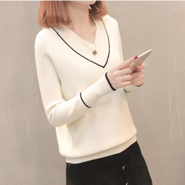 

new autumn women sweater pullover knitted loose short v-neck long-sleeve ladies winter warm sweater coat casual s-3xl1, White;black