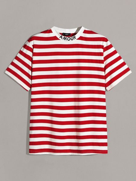 

men letter embroidered neck striped m9rl#, White;black