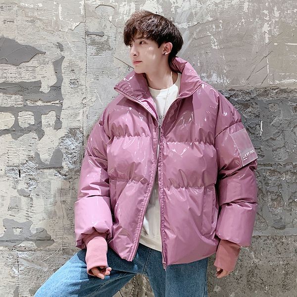 

2021 new privathinker men's streetwear oversize bright leather parkas men thicken warm winter jackets coat male windbreaker parka 08t2, Black