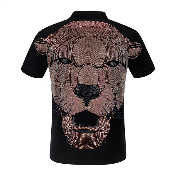

clothing men punk casual 3d rhinestone lion male polo shirt short sleeve pure cotton 7oo8, White;black