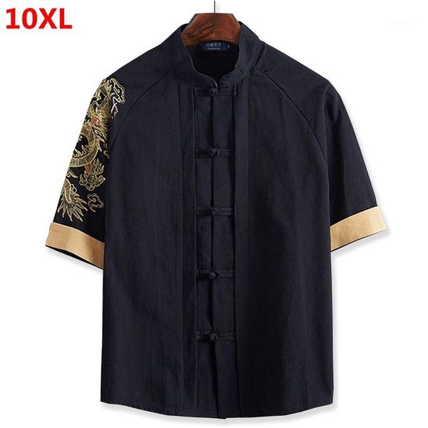 

chinese style plus size male extra large code tide big man slimming 9xl linen half sleeve shirt cardigan embroidery 9xl 10xl1, White;black