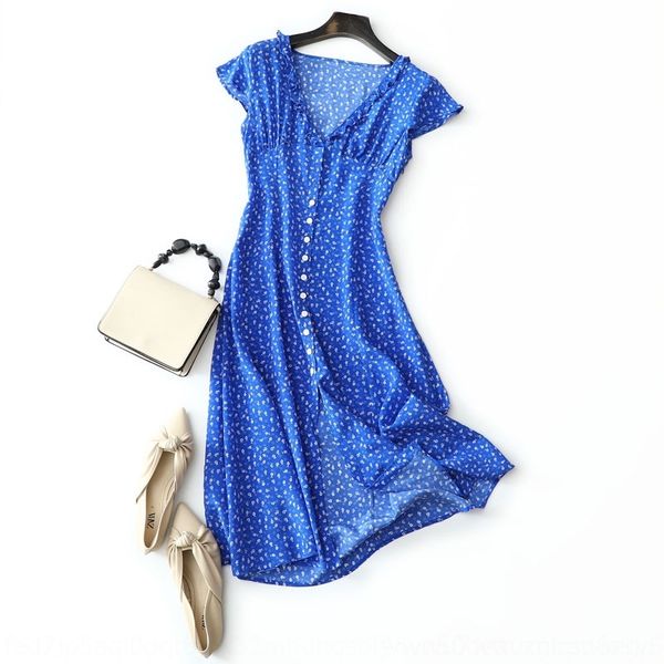 

dc2j5 20 summer cute and floral coexisting french pastoral holiday style blue white dress dress silk k0175, Black;gray