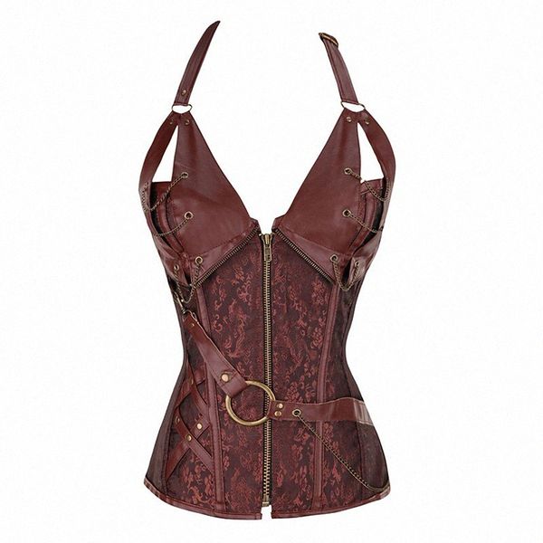

women's corset plain drawstring zipper strapless vintage punk & gothic skinny black brown a5pb#, White