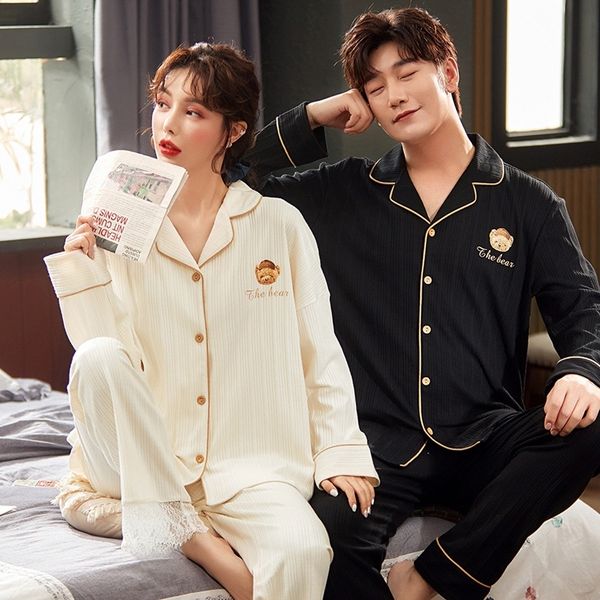 

h6ku sweet bee couples flower printed sleepwear sale sets women sleeve men spring korean ice silk quality long and women pyjamas pa, Black;red
