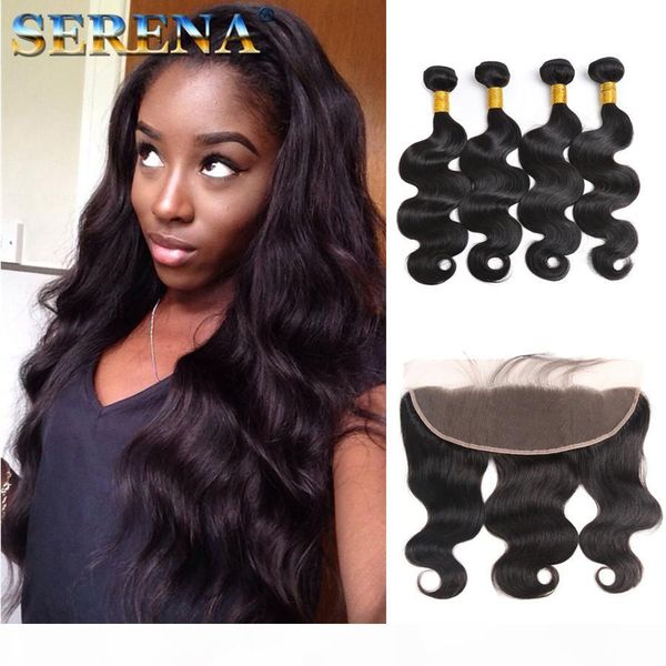 

8a brazilian body wave human hair with 4x13 lace frontal closure ear to ear lace frontal with bundles brazilian virgin hair body wave, Black;brown