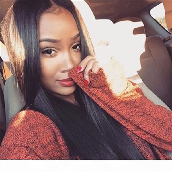 

100% malaysian human hair full lace front wigs silky straight with baby hair for black women, Black;brown