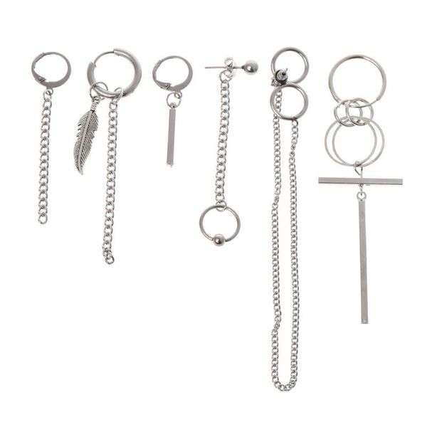 

dangle & chandelier 6 pcs/set jewelry earrings korean stainless steel hip hop charms for women men ear stud simple pendant decoration, Silver