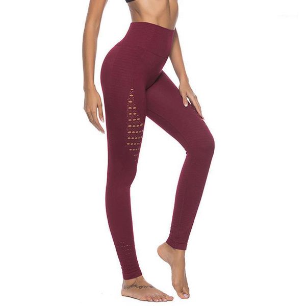 

yoga outfits seamless hollow high waist fitness leggings gym buttocks tight-fitting sports running pants trainning wears1, White;red
