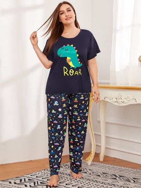 

plus cartoon & letter graphic pj set i0fa#, Black;white