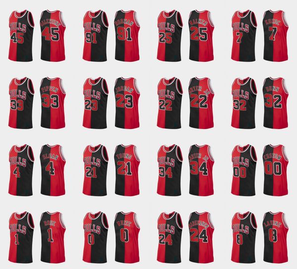 

chicago bulls men michael jor dan dennis rodman derrick rose scottie pippen two-tone split edition custom basketball jersey, Black