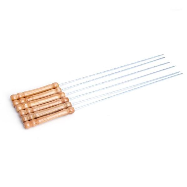 

stainless steel bbq roast barbecue skewer grill kebab needles stick wood handle #06221