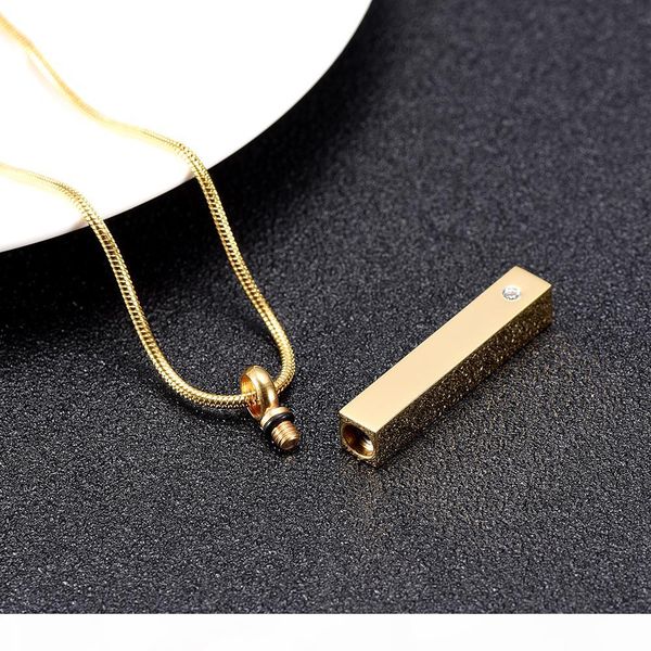 

inlay zircon golden stainless steel bar cremation urn pendant engravable keepsake memorial jewelry for ashes, Silver