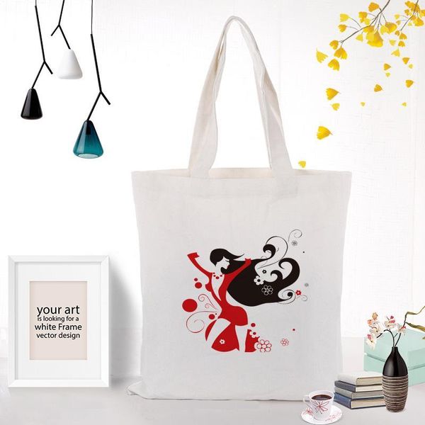 

illustration girl canvas tote bag shopping bag custom print text diy daily use eco ecologicas reusable recycle handbag1