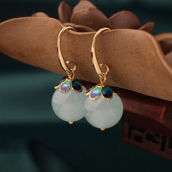 

mywiny 2020 новые природные камни серьги болтаться этническим цветок серьги старинных мод медных цветы перегородчатые ювелирные изделия, Silver