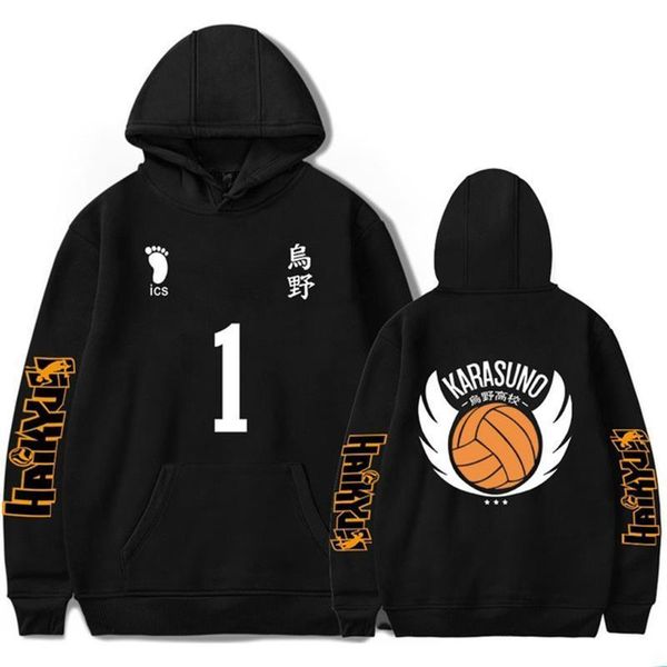 

горячие японские аниме haikyuu толстовки мужчины смешные karasuno fly high graphic streetwear зима теплая мода унисекс кофты мужские, Black