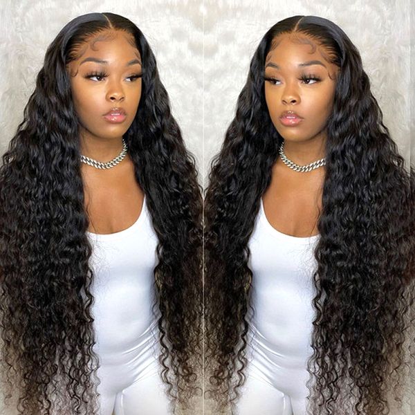 

deep wave wig hd transparent lace frontal wig curly lace front human hair wigs t part brazilian deep curly lace front wig, Black;brown
