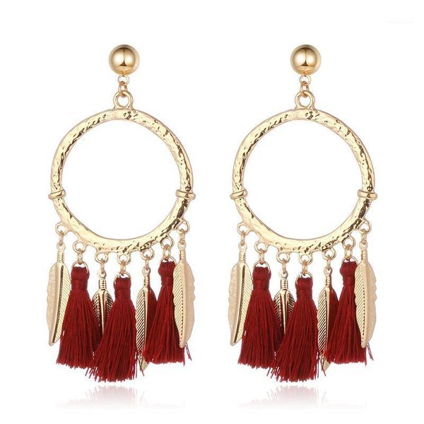 

dangle & chandelier bohemia red cotton thread tassel long pendant earrings for women big alloy circle drop earring fashion ear jewelry1, Silver